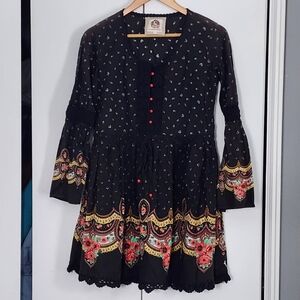 Chasing Unicorns Black Dress with Red and Gold Accents